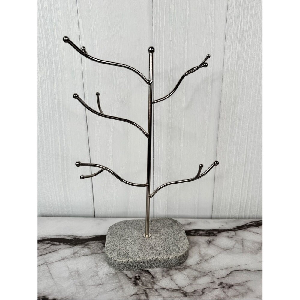 Cupcakes & Cashmere Silver Jewelry Tree Stand with Gray Stone Base – EUC